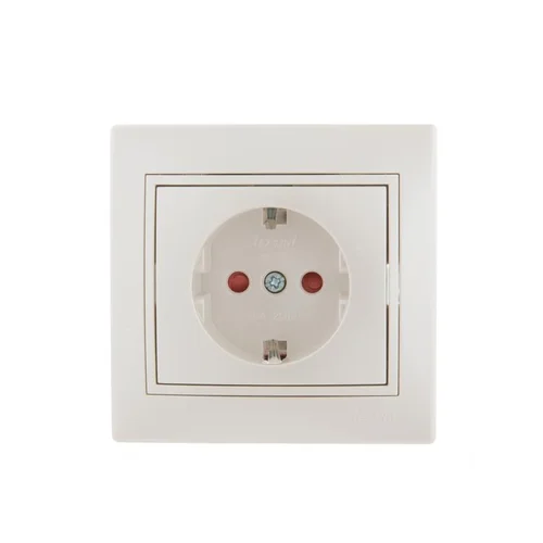 Розетка 1-м СП Mira 16А IP20 с заземл. защ. шторки со вставкой керамика жемчуж./бел. перламутр. LEZA