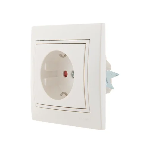 Розетка 1-м СП Mira 16А IP20 с заземл. защ. шторки со вставкой керамика жемчуж./бел. перламутр. LEZA