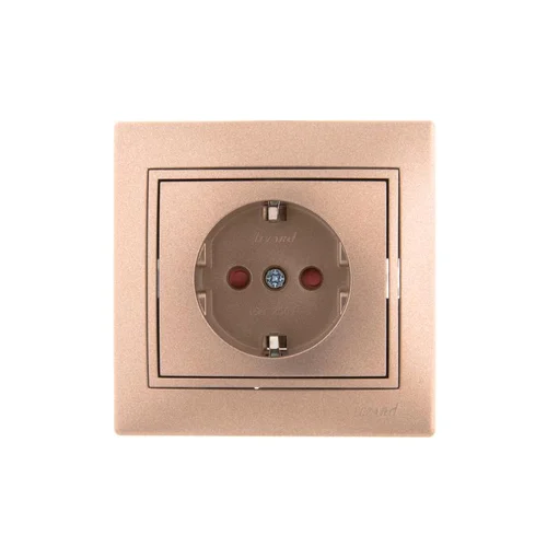 Розетка 1-м СП Mira 16А IP20 с заземл. защ. шторки со вставкой керамика свет. корич. перламутр. LEZA
