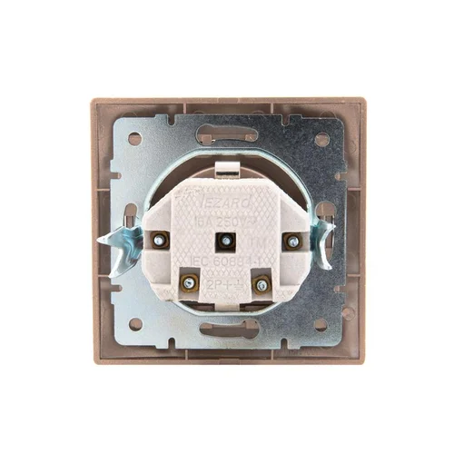 Розетка 1-м СП Mira 16А IP20 с заземл. защ. шторки со вставкой керамика свет. корич. перламутр. LEZA