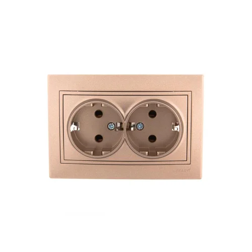 Розетка 2-м СП Mira 16А IP20 с заземл. со вставкой керамика свет. корич. перламутр. LEZARD 701-3131-