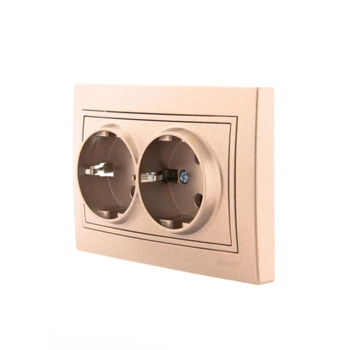Розетка 2-м СП Mira 16А IP20 с заземл. со вставкой керамика свет. корич. перламутр. LEZARD 701-3131-