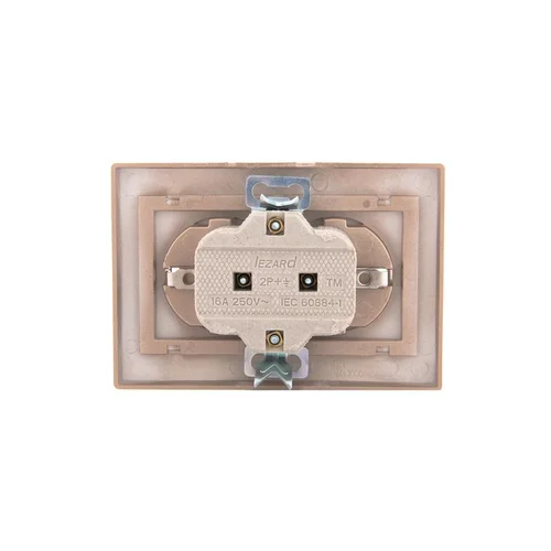 Розетка 2-м СП Mira 16А IP20 с заземл. со вставкой керамика свет. корич. перламутр. LEZARD 701-3131-