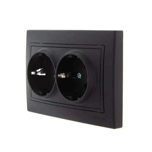 Розетка 2-м СП Mira 16А IP20 с заземл. керамика черн. бархат LEZARD 701-4242-127