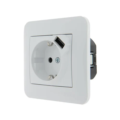 Розетка 1-м СП Karina 16А с заземл. с заряд. устройством USB механизм бел. LEZARD 707-0288-181