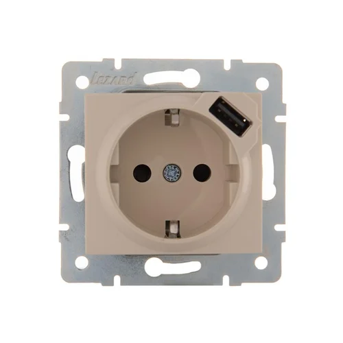 Розетка 1-м СП Karina 16А с заземл. с заряд. устройством USB механизм крем. LEZARD 707-0388-181