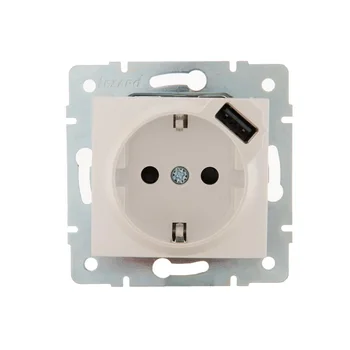 Розетка 1-м СП Karina 16А с заземл. с заряд. устройством USB механизм жемчуж./бел. перламутр. LEZARD