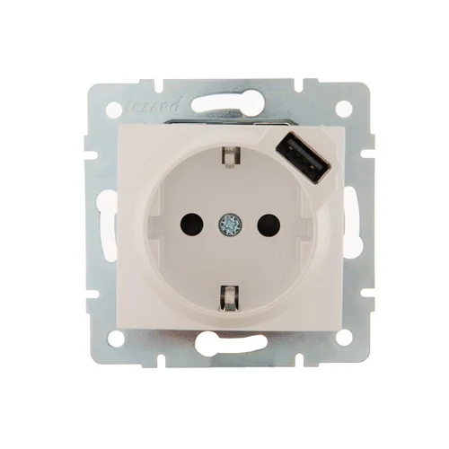 Розетка 1-м СП Karina 16А с заземл. с заряд. устройством USB механизм жемчуж./бел. перламутр. LEZARD