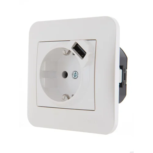 Розетка 1-м СП Karina 16А с заземл. с заряд. устройством USB механизм жемчуж./бел. перламутр. LEZARD