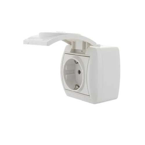 Розетка 1-м ОП Nata 16А IP20 с заземл. с защ. крышкой керамика бел. LEZARD 710-0200-123
