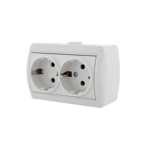 Розетка 2-м ОП Nata 16А IP20 с заземл. керамика бел. LEZARD 710-0200-127