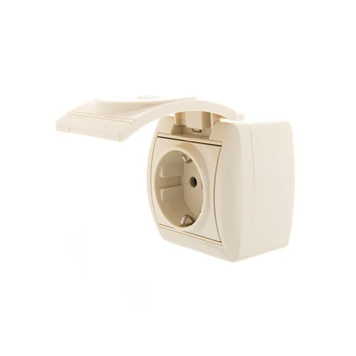 Розетка 1-м ОП Nata 16А IP20 с заземл. с защ. крышкой керамика крем. LEZARD 710-0300-123