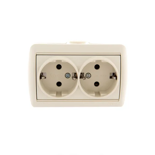 Розетка 2-м ОП Nata 16А IP20 с заземл. керамика крем. LEZARD 710-0300-127