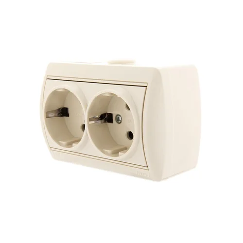 Розетка 2-м ОП Nata 16А IP20 с заземл. керамика крем. LEZARD 710-0300-127