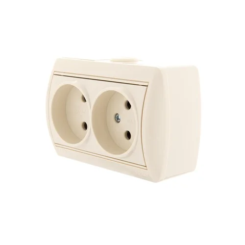 Розетка 2-м ОП Nata 16А IP20 без заземл. керамика крем. LEZARD 710-0300-128