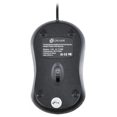 Мышь Оклик 115S черный оптическая (1200dpi) USB для ноутбука (3but)