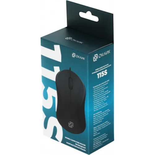 Мышь Оклик 115S черный оптическая (1200dpi) USB для ноутбука (3but)