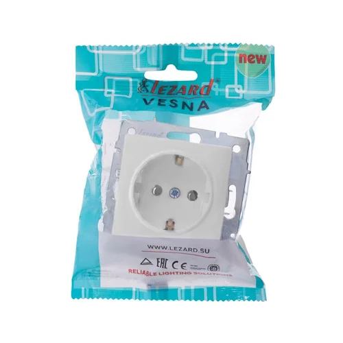 Розетка 1-м СП Vesna с заземл. ПБТ механизм бел. LEZARD 742-0288-122B