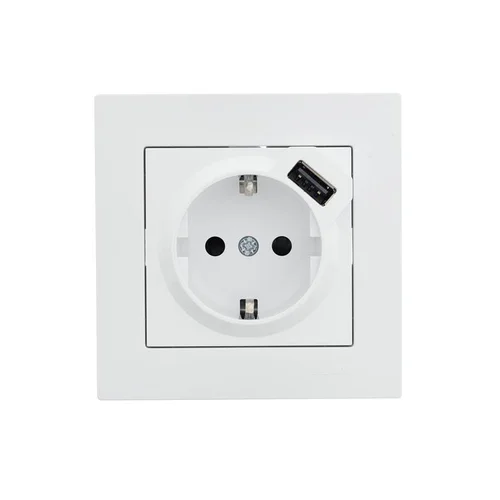 Розетка 1-м СП Vesna с заземл. с заряд. устройством USB механизм бел. LEZARD 742-0288-181