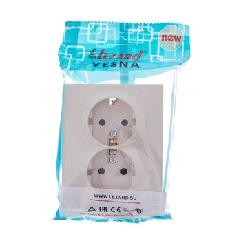 Розетка 2-м СП VESNA с заземл. со шторками ПБТ кремов. LEZARD 742-0300-178B