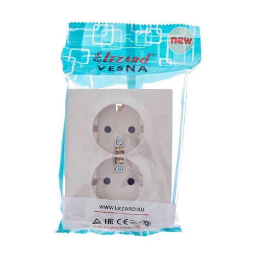 Розетка 2-м СП VESNA с заземл. со шторками ПБТ кремов. LEZARD 742-0300-178B