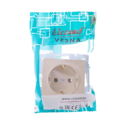 Розетка 1-м СП Vesna с заземл. ПБТ механизм крем. LEZARD 742-0388-122B