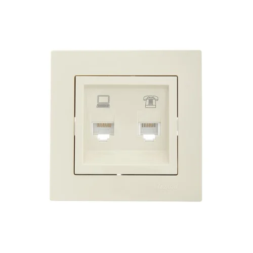 Розетка компьютерная + телефонная 1-м СП Vesna механизм крем. LEZARD 742-0388-143