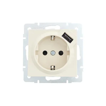 Розетка 1-м СП Vesna с заземл. с заряд. устройством USB механизм крем. LEZARD 742-0388-181