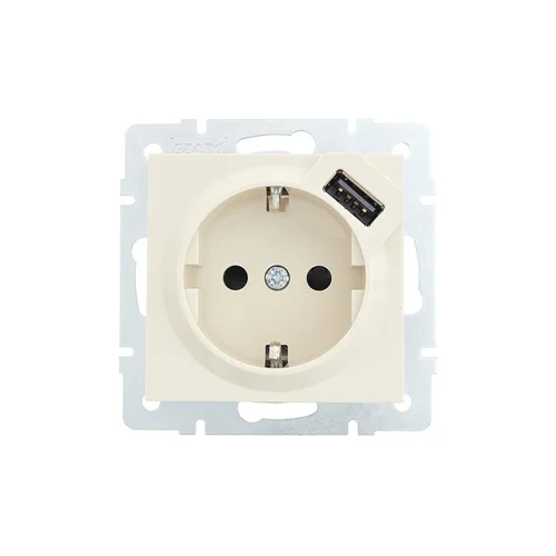 Розетка 1-м СП Vesna с заземл. с заряд. устройством USB механизм крем. LEZARD 742-0388-181