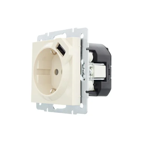 Розетка 1-м СП Vesna с заземл. с заряд. устройством USB механизм крем. LEZARD 742-0388-181