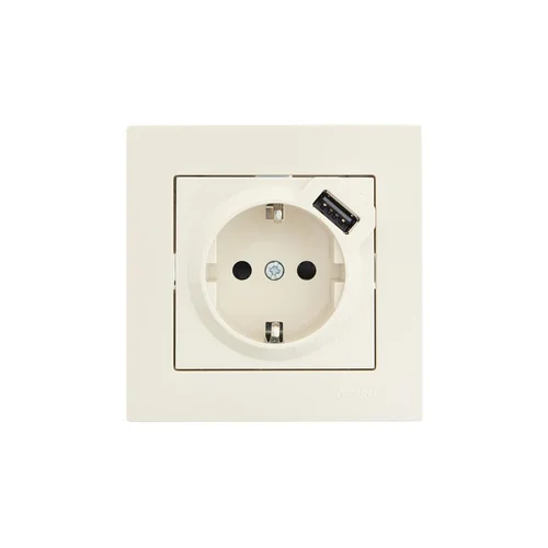 Розетка 1-м СП Vesna с заземл. с заряд. устройством USB механизм крем. LEZARD 742-0388-181