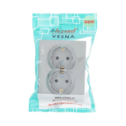 Розетка 2-м СП VESNA с заземл. ПБТ платина LEZARD 742-3500-127B