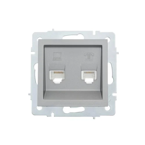 Розетка компьютерная + телефонная 2-м СП Vesna механизм платина LEZARD 742-3588-143