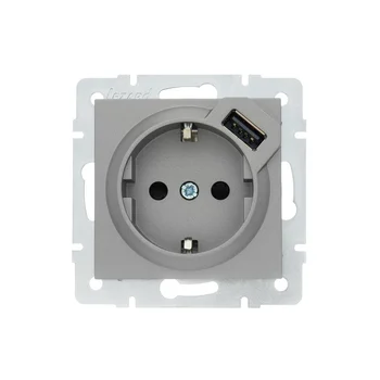 Розетка 1-м СП Vesna с заземл. с заряд. устройством USB механизм платина LEZARD 742-3588-181