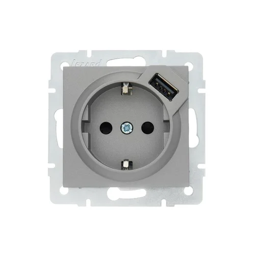 Розетка 1-м СП Vesna с заземл. с заряд. устройством USB механизм платина LEZARD 742-3588-181