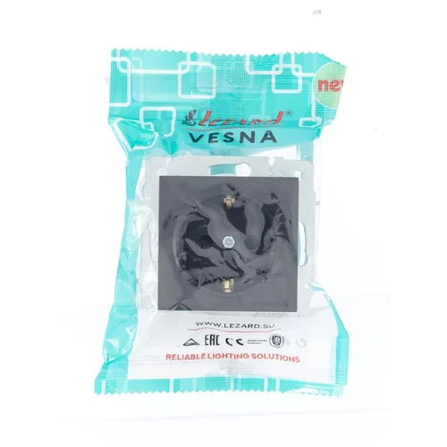 Розетка 1-м СП Vesna с заземл. защ. шторки ПБТ механизм черн. бархат LEZARD 742-4288-124B