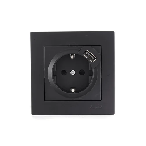 Розетка 1-м СП Vesna с заземл. с заряд. устройством USB механизм черн. бархат LEZARD 742-4288-181