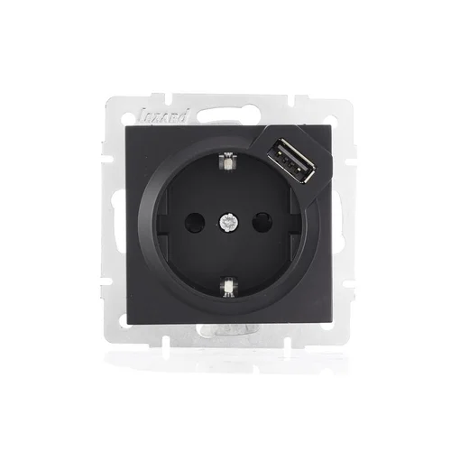 Розетка 1-м СП Vesna с заземл. с заряд. устройством USB механизм черн. бархат LEZARD 742-4288-181