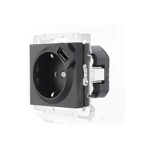 Розетка 1-м СП Vesna с заземл. с заряд. устройством USB механизм черн. бархат LEZARD 742-4288-181