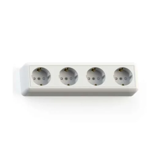 Розетка 4-м ОП Оптима 16А РА16-403 с заземл. защ. шторки с монтаж. пластиной бел. Кунцево 8023
