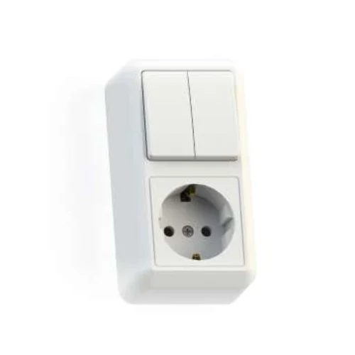 Блок комбинированный ОП БКВР-428 Оптима (2-кл. выкл. + розетка с заземл.) бел. Кунцево 8066