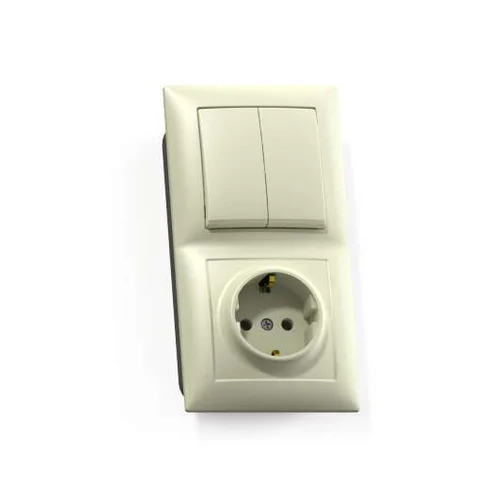 Блок СП БКВР-412 Селена (2-кл. выкл. + розетка с заземл.) сл. кость Кунцево 8177