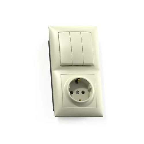 Блок СП БКВР-413 Селена (3-кл. выкл. + розетка с заземл.) сл. кость Кунцево 8178