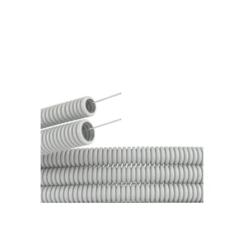 Труба гофрированная ПВХ гибкая легкая d16мм с протяжкой сер. (уп.25м) DKC 9191625