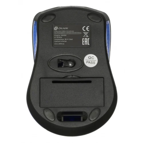 Мышь Оклик 485MW черный/синий оптическая (1000dpi) беспроводная USB для ноутбука (3but)