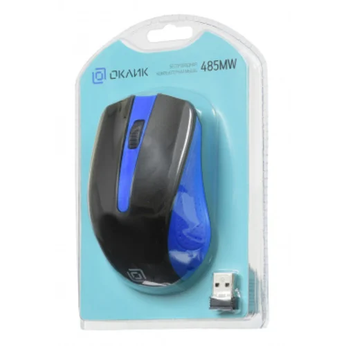 Мышь Оклик 485MW черный/синий оптическая (1000dpi) беспроводная USB для ноутбука (3but)