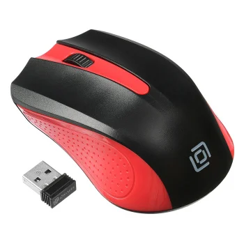 Мышь Оклик 485MW черный/красный оптическая (1600dpi) беспроводная USB для ноутбука (3but)