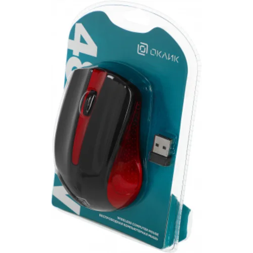 Мышь Оклик 485MW черный/красный оптическая (1600dpi) беспроводная USB для ноутбука (3but)
