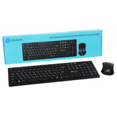 Клавиатура + мышь Оклик 250M клав:черный мышь:черный USB беспроводная slim (997834)