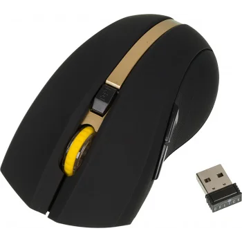 Мышь Оклик 495MW черный/золотистый оптическая (1600dpi) беспроводная USB для ноутбука (6but)